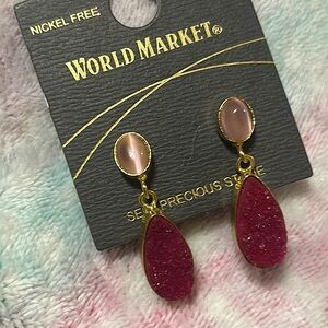 World Market - Gold and Pink Druzy Dangle Earrings